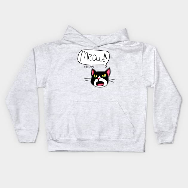 Funny Cat Feed Me Meow 2.0 Kids Hoodie by sky665